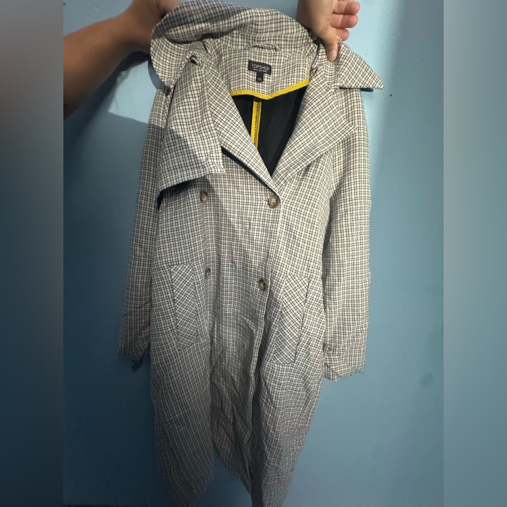 Topshop Black and White Checkered Trench Coat